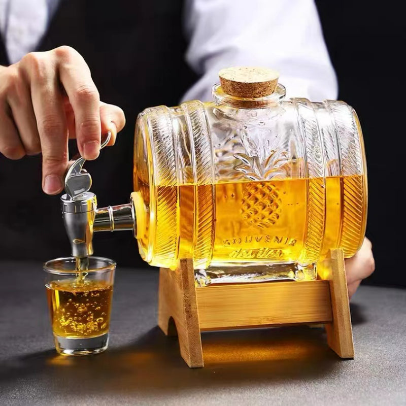 Beer Pourer Barrel Wine Dispenser Container with Tap and Wooden Stand