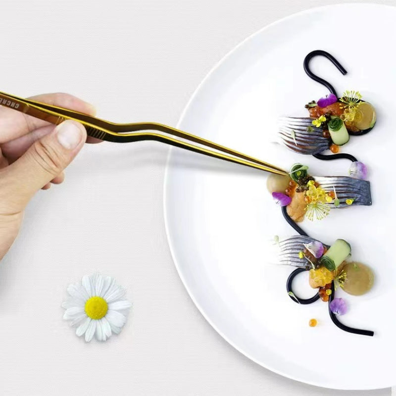 High Quality Details Tweezers Elbow Straight Head Food Tweezers Chef Tweezers