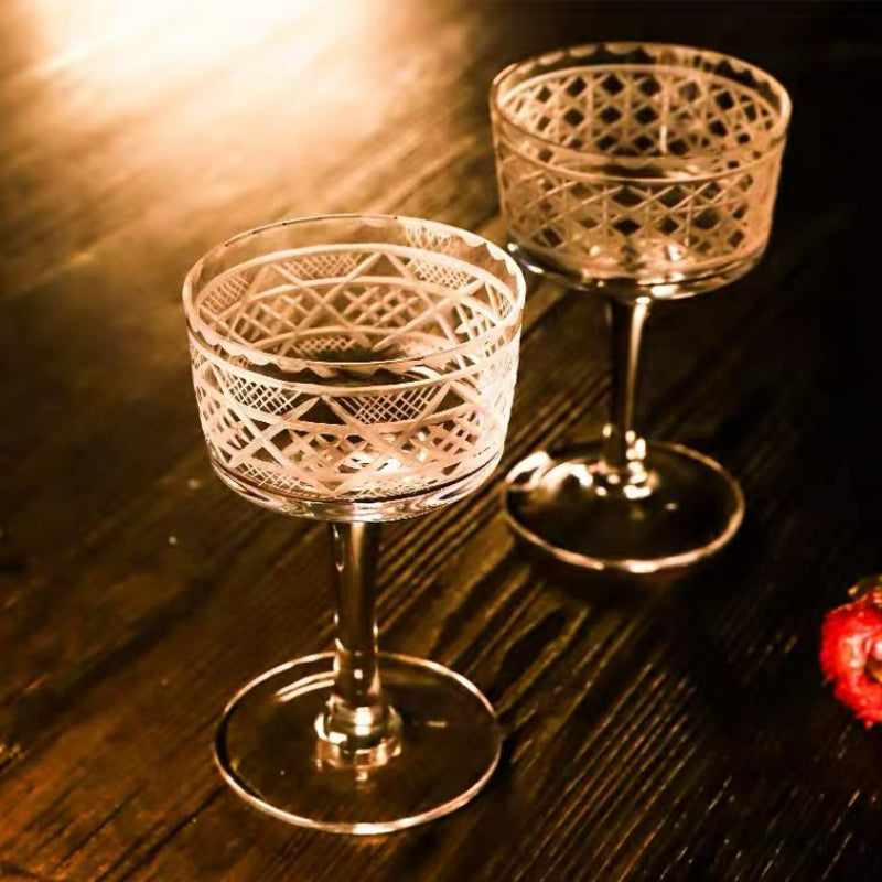 Maori Longxiong Martini Glass Bohemian Handmade Crystal Engraved Cocktail Glass Wide Mouth Margarita Glass