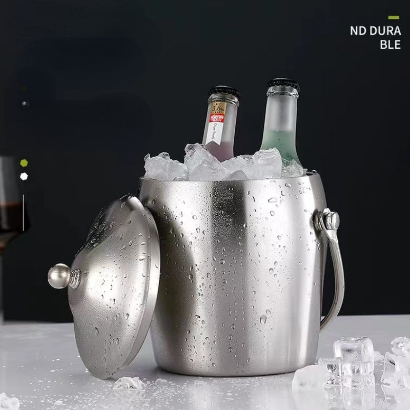 Great for Party 1L Silver Mini Insulated Ice Bucket Double Wall Stainless Steel Ice Bucket with Lid