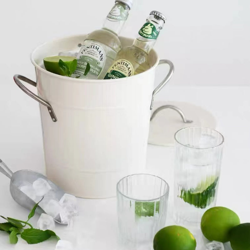 Metal Beer Ice Bucket Wine Bucket with Plastic Insert and Scoop for Party
