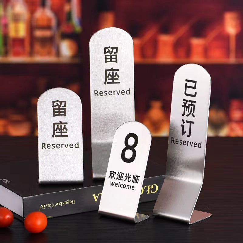 Stainless Steel Vertical Seat Card Table Number Plate Double-Sided Table Card