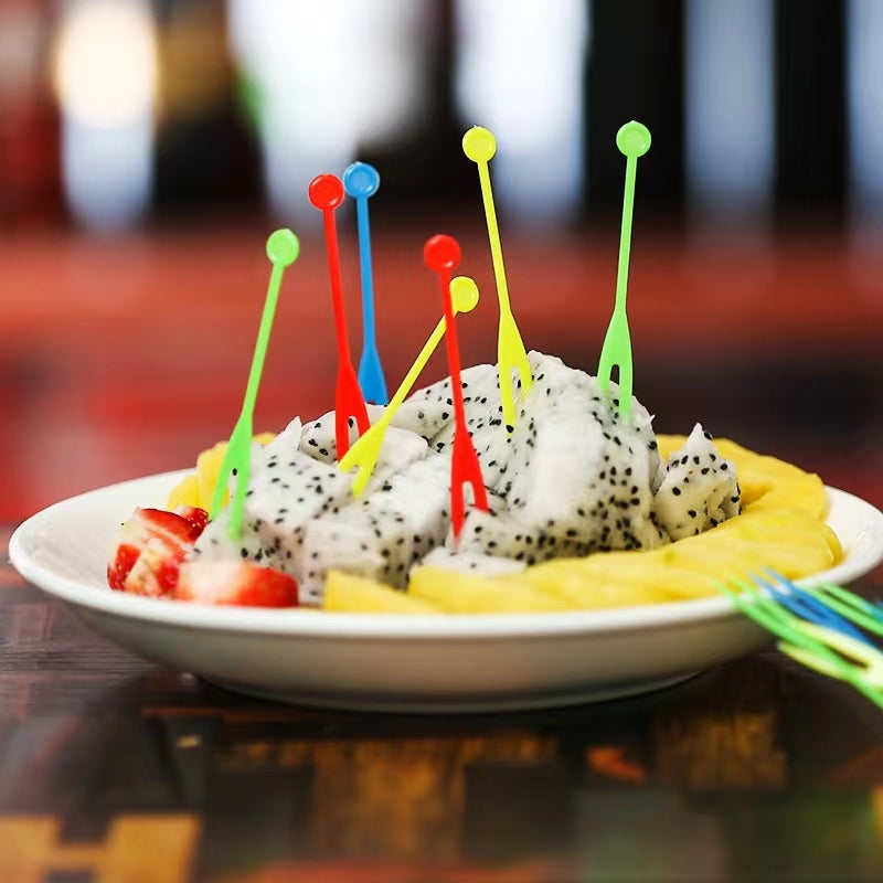 Disposable Fruit Fork Plastic Fruit Fork Color Independent Small Fork Bamboo Stick Commercial Household