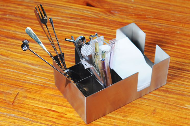 Bar Commercial Stainless Steel Tissue Box Straw Box Stirring Rod Box Multi-Functional Storage Box Bartending Decoration Box
