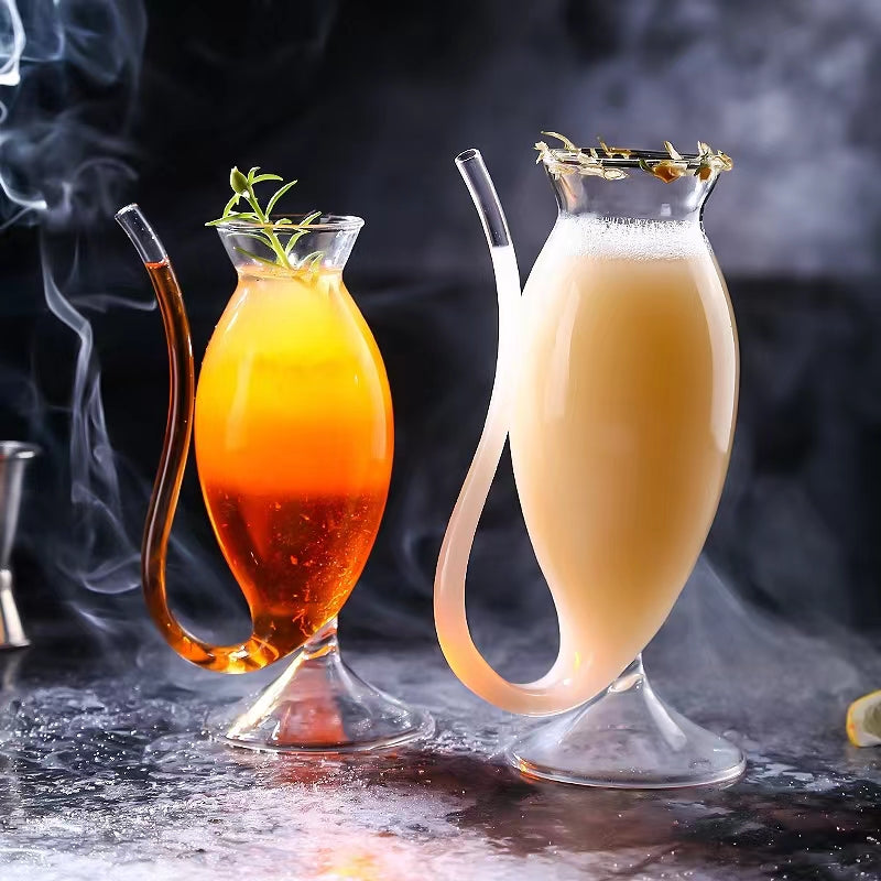 400ML Vampire Cocktail Wine Glasses,Goblet Martini Clear Glass with Built-in Straw for Cocktails Champagne Juice Whiskey