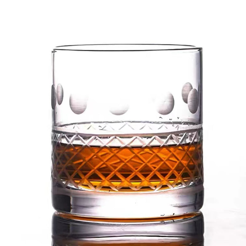 Hand Blown Etched Heavy Base Crystal Whiskey Glass 12oz