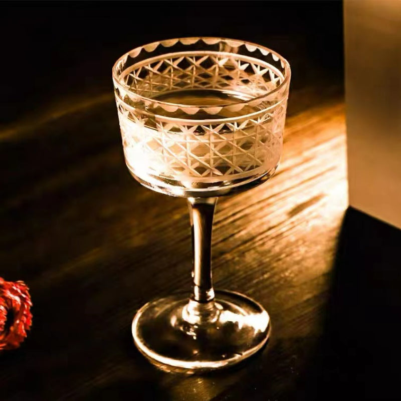 Maori Longxiong Martini Glass Bohemian Handmade Crystal Engraved Cocktail Glass Wide Mouth Margarita Glass