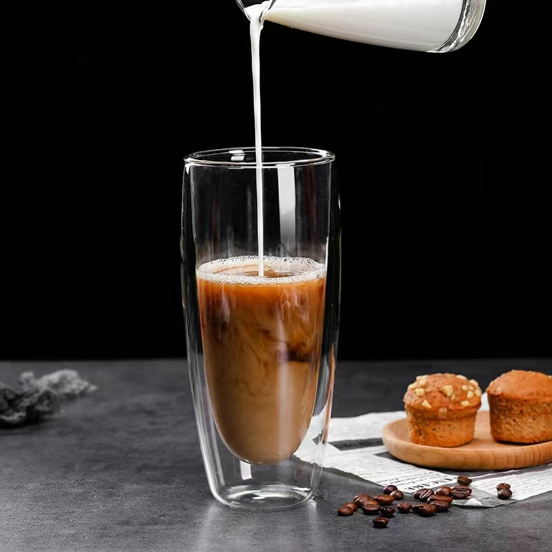 650ML Double Walled Glass Coffee Mugs,Insulated Glass for Latte Cappuccino Americano Tea milk Beverage