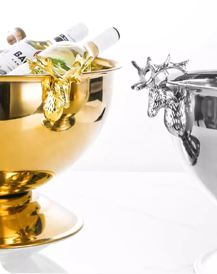 European Style Stainless Steel Deer Head Bucket Champagne Ice Bucket Large Capacity Red Wine Bucket Restaurant Ice Bucket for Bar