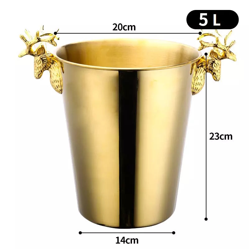 Light and Creative Stainless Steel Deer Head Ice Bucket Red Wine Champagne Barrel Bar KTV Ice Bucket Beer Champagne Bucket