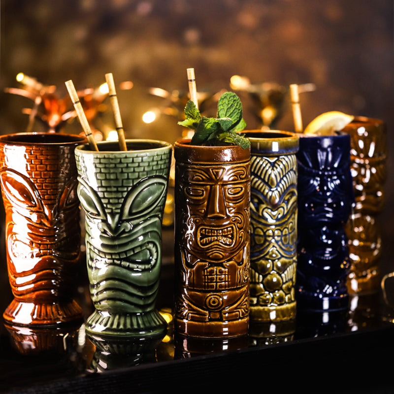 Tiki Cocktail Glass Hawaiian Cocktail Glass Bartender Wine Glass Ceramic Cup Tiki Cup