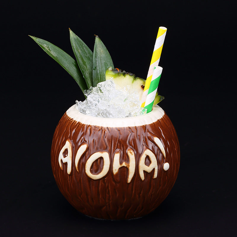 Hawaiian Coconut Tiki Cup Personalized Coconut Shaped Cocktail Cup Bar Counter Ceramic Cup Decoration