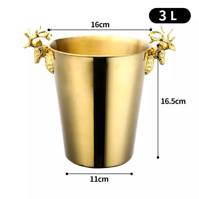 Light and Creative Stainless Steel Deer Head Ice Bucket Red Wine Champagne Barrel Bar KTV Ice Bucket Beer Champagne Bucket