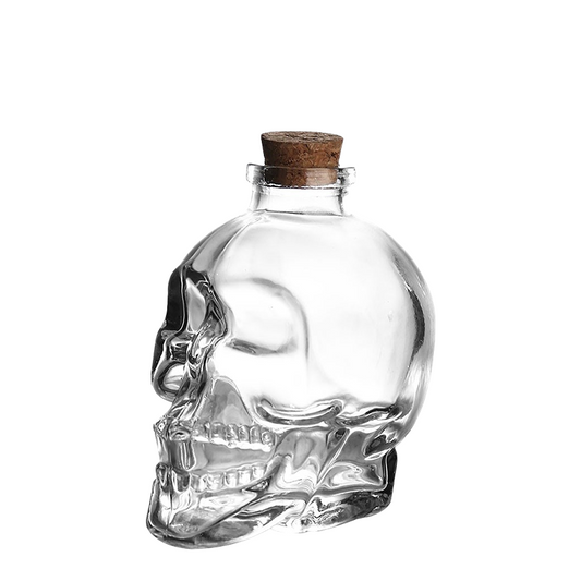 760ML Glass Skull Decanter,Creative Crystal Clear Skull Whiskey Cocktail Glass