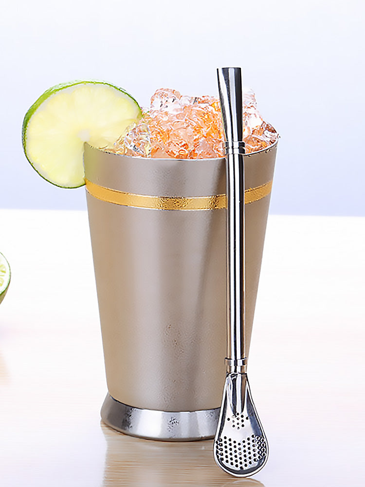 Stainless Steel Julip Mojito Special Metal Filter Straw Mint Leaf Fruit Environmental Protection Tube Spoon