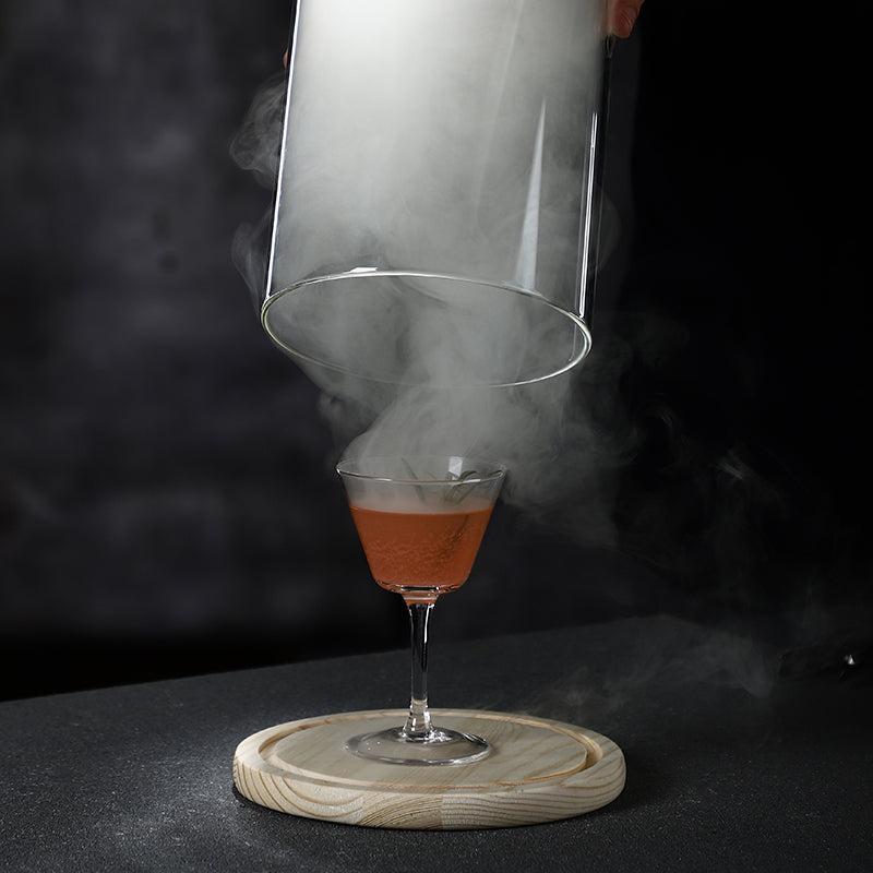 Transparent Molecular Smoky Hood Bartender Solid Wood Smoked Cocktail Scented Wood Cover Whiskey Wine Round Ice Wood Hood