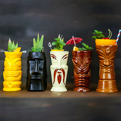 Tiki Drinkware-Cocktail Tiki Mugs-New Design Ceramic Tiki Mug Handmade Painting Island of Impossible