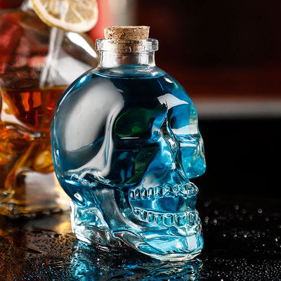 760ML Glass Skull Decanter,Creative Crystal Clear Skull Whiskey Cocktail Glass