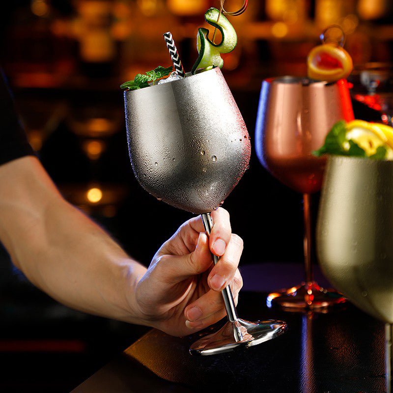 Stainless Steel 695ML Metal Stemmed Wine Glass Shatter Proof,White Red Wine Cocktail Glasses