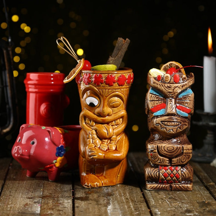 Painted Tribal Chief Cup Personality Cocktail Glass Molecular Bartender Special Ceramic TIKI Cup