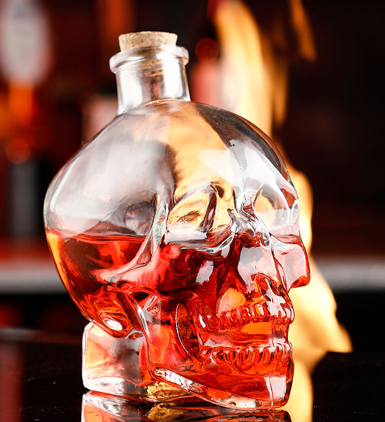 180ML Glass Skull Decanter,Creative Crystal Clear Skull Whiskey Cocktail Glass