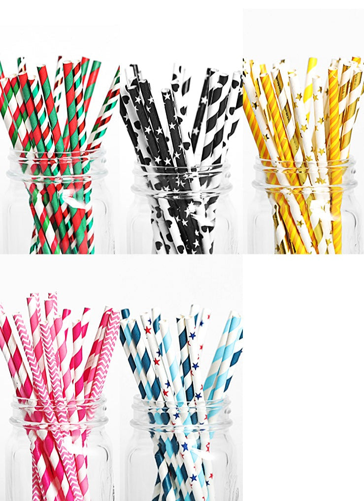 Paper Coffee Milk Tea Shop Tiki Beach Cocktail Juice Long Tube Color Straight Art Straw