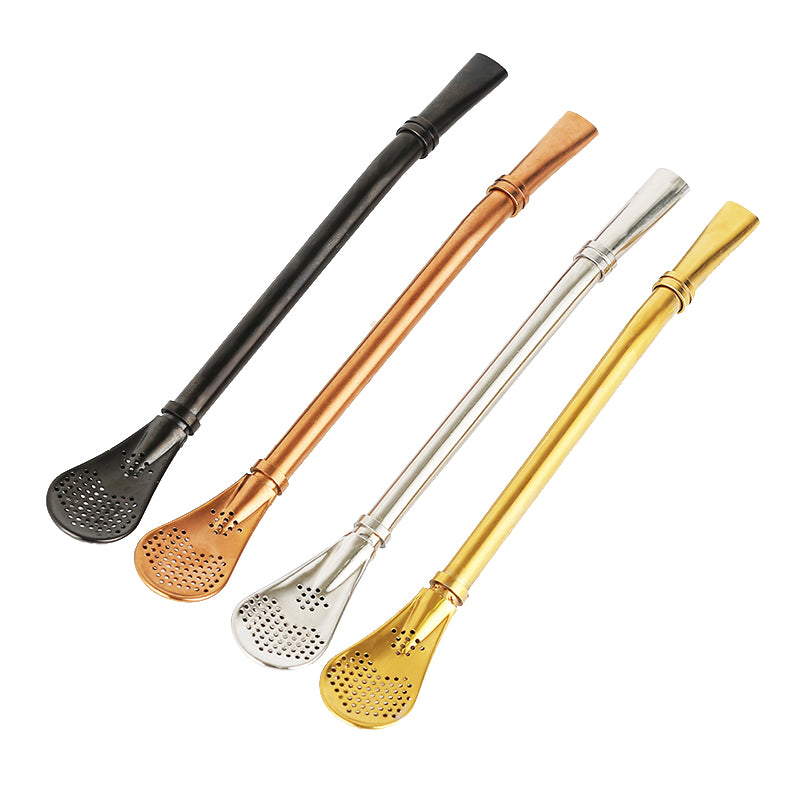 Stainless Steel Julip Mojito Special Metal Filter Straw Mint Leaf Fruit Environmental Protection Tube Spoon