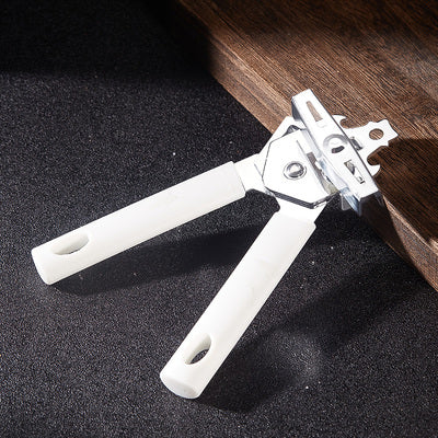 White Multifunction Bottle Opener Manual Can Tin Opener with Smooth Edge Stainless Steel Can Opener