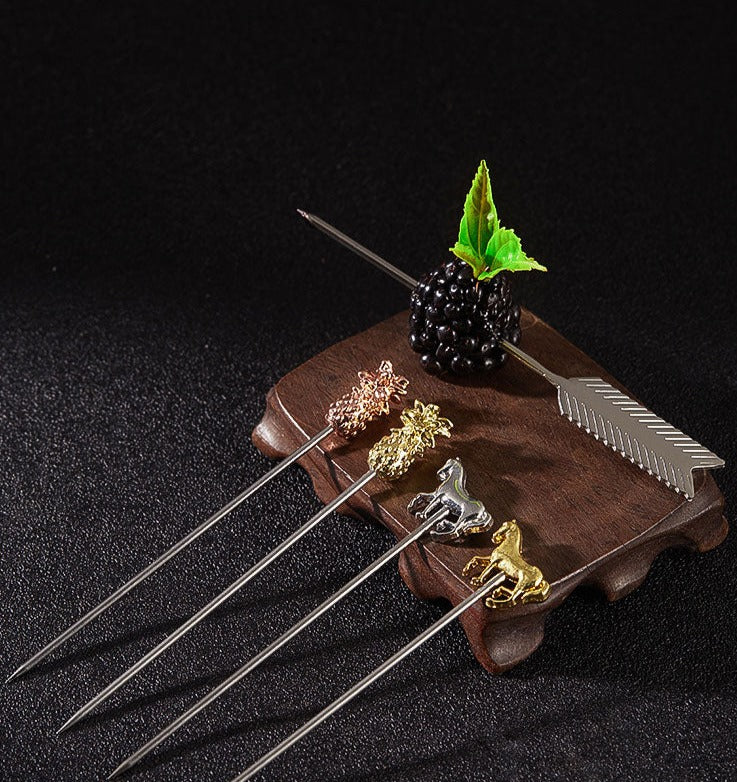 Stainless Steel Cocktail Sign Wine Needle Creative Martini Olive Sign Bartender Decoration Items Fruit Fork