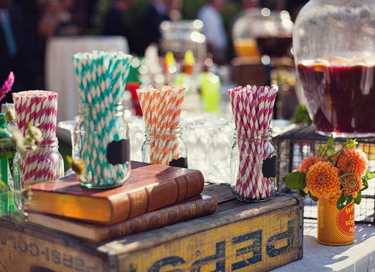 Striped Straw Cocktail Juice Long Tube Color Straight Art Straw for Coffee Milk Tea Shop Tiki Beach