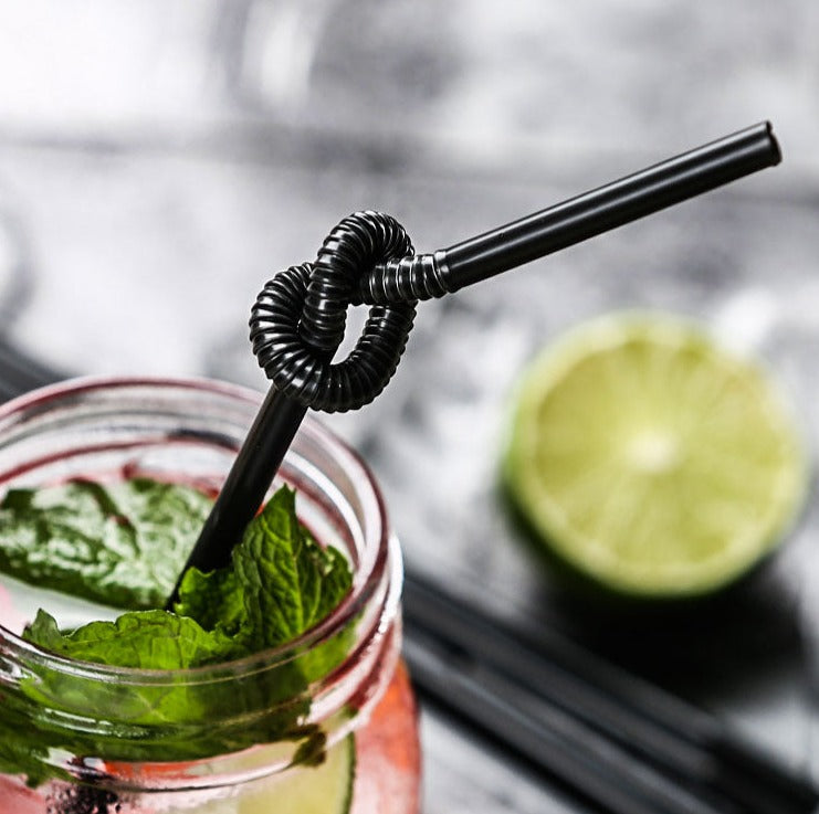 Elbow Black Straw Disposable Art Bar Cocktail Juice Drink Milk Tea Can Be Bent Long and Black
