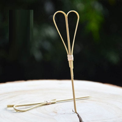 Natural Pure Bamboo Wood Creative Heart-Shaped Cocktail Decoration Stick Bent Martini Olive Fruit Bamboo Stick