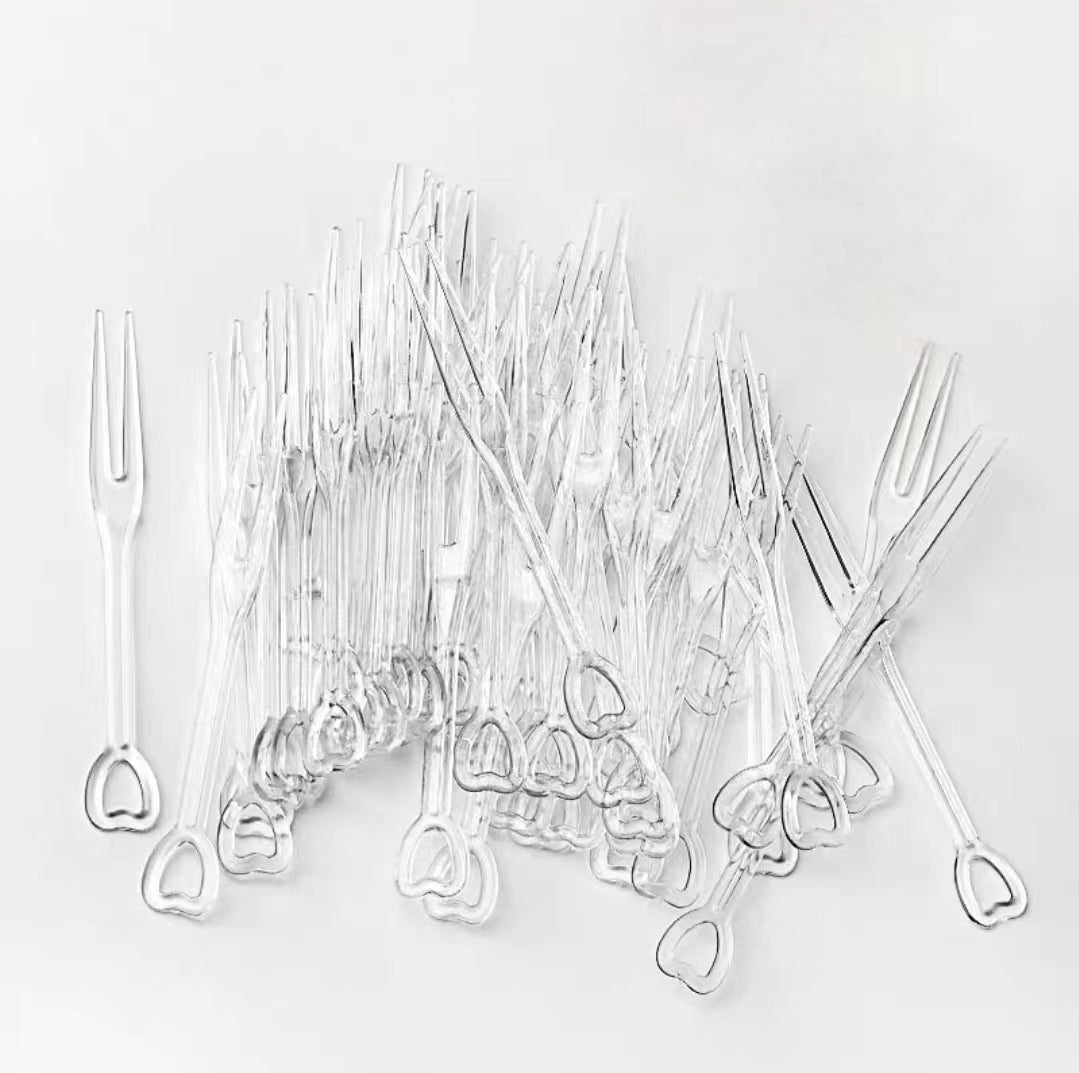 Disposable Fruit Fork Plastic Fruit Fork Transparent Independent Small Fork Bamboo Stick Commercial Household