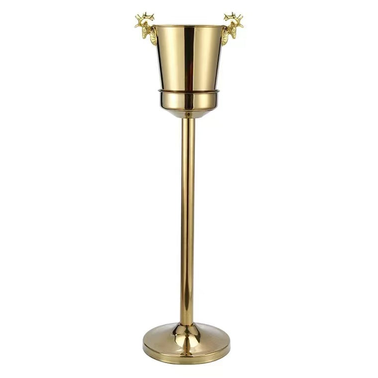 Drink Ice Bucket Stainless Steel Deer Head Ice Bucket Beer Wine Beverage Champagne Gold Ice Bucket with Stand