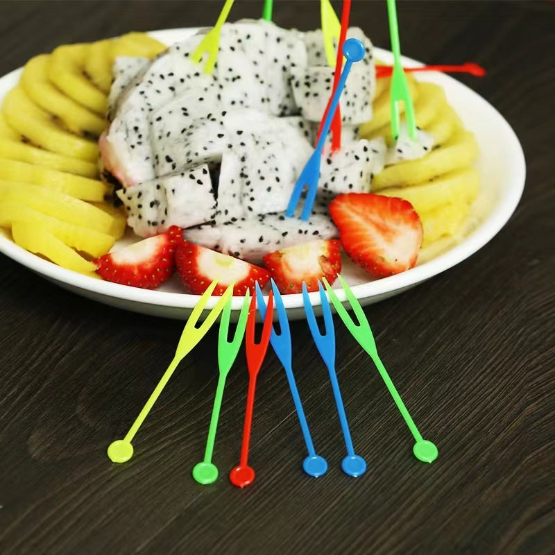 Disposable Fruit Fork Plastic Fruit Fork Color Independent Small Fork Bamboo Stick Commercial Household