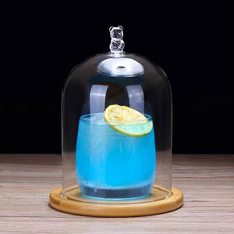 Lead-Free Crystal Molecular Cocktail Special Smoked Cover with Hole Bear Smoked Glass Cover Molecular Bartender