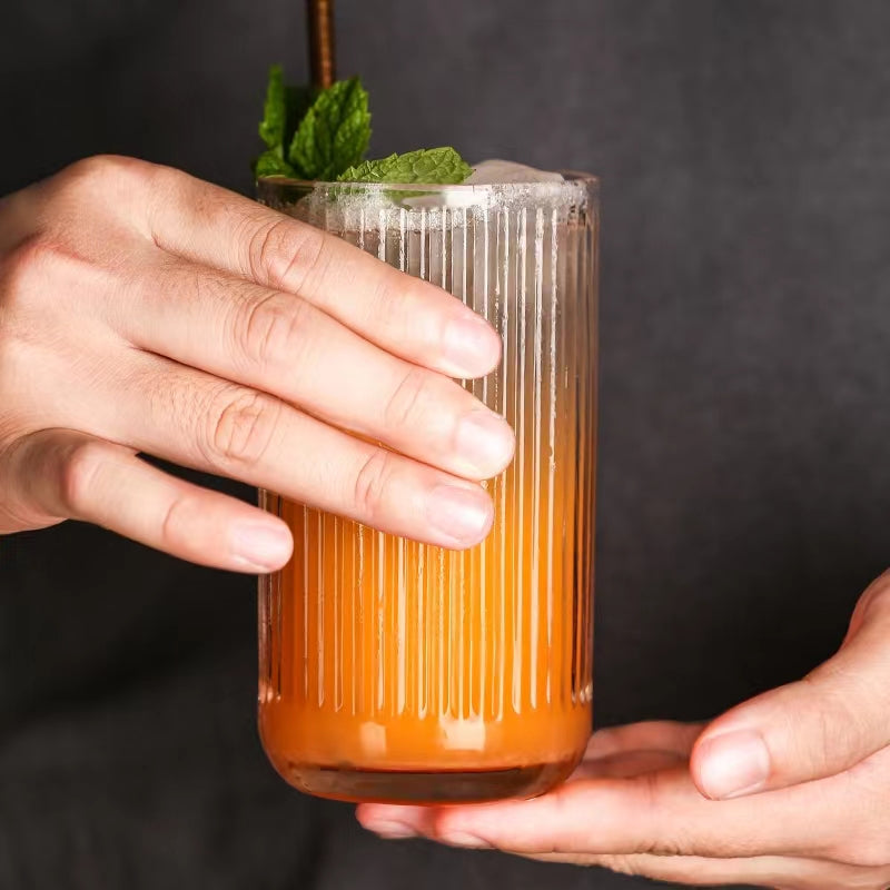 320ML-European Retro Embossed Cocktail Glass Vertical Striped Glass Glass Long Drink Glass Collin Glass Juice Glass