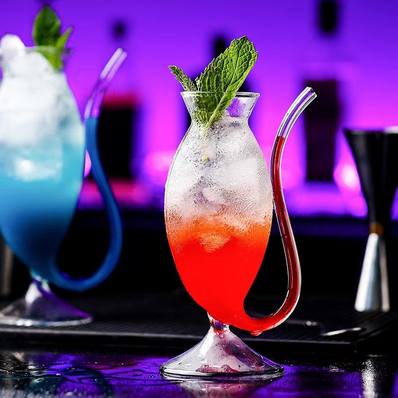 Creative Vampire Cocktail Glass with Drinking Tube Straw for Wine Champagne Juice Home Bar Party Club Glassware