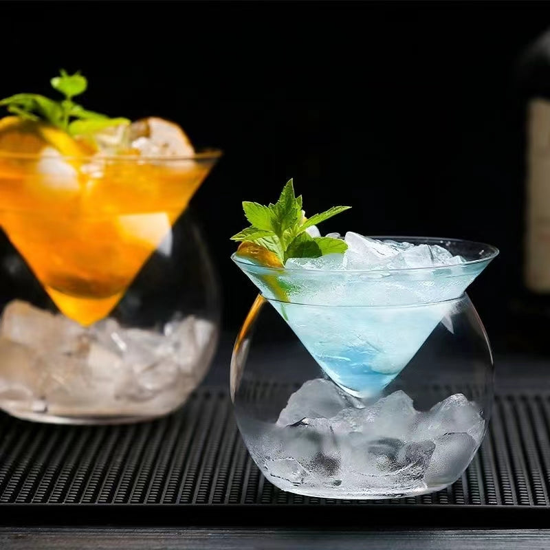 Stemless Martini Glasses with Chiller,Elegant Cocktail Glass Set with Server Bowl