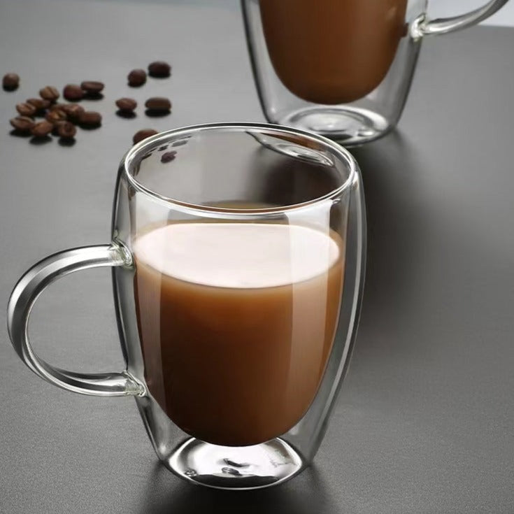 340ML Insulated Clear Tea Cups with Handle,Double Wall Glass Coffee Mugs for Espresso, Latte and Cappuccinos