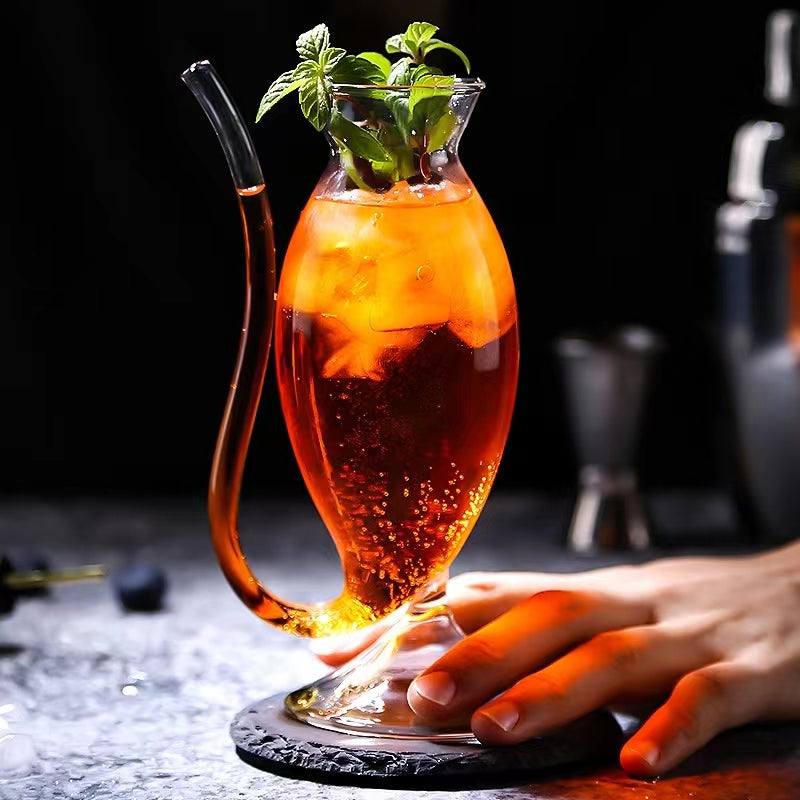 Creative Vampire Cocktail Glass with Drinking Tube Straw for Wine Champagne Juice Home Bar Party Club Glassware