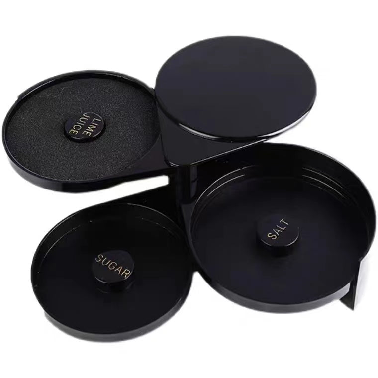 Black Three-Layer Seasoning Box Wine Glass Dipping Box Margarita Salt Side Box Plastic Box Lemon Salt Candy