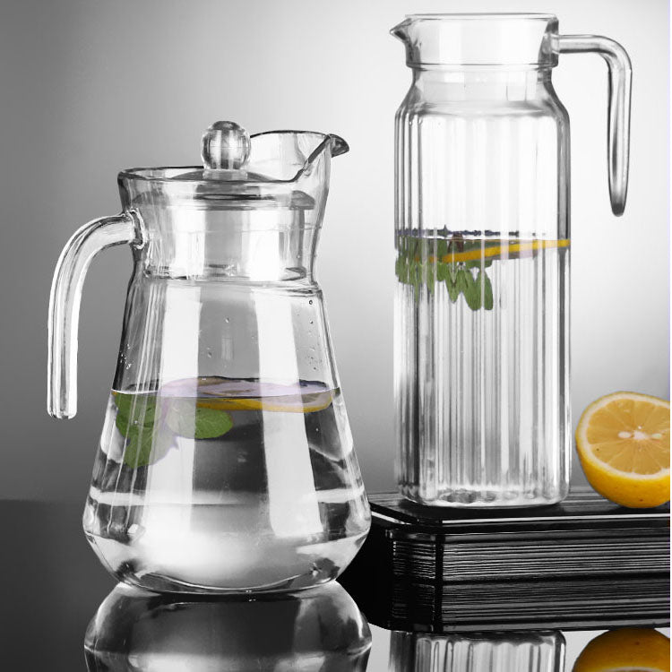 Glass Pitcher With Lid, Hot and Cold Water Pitcher With Handle