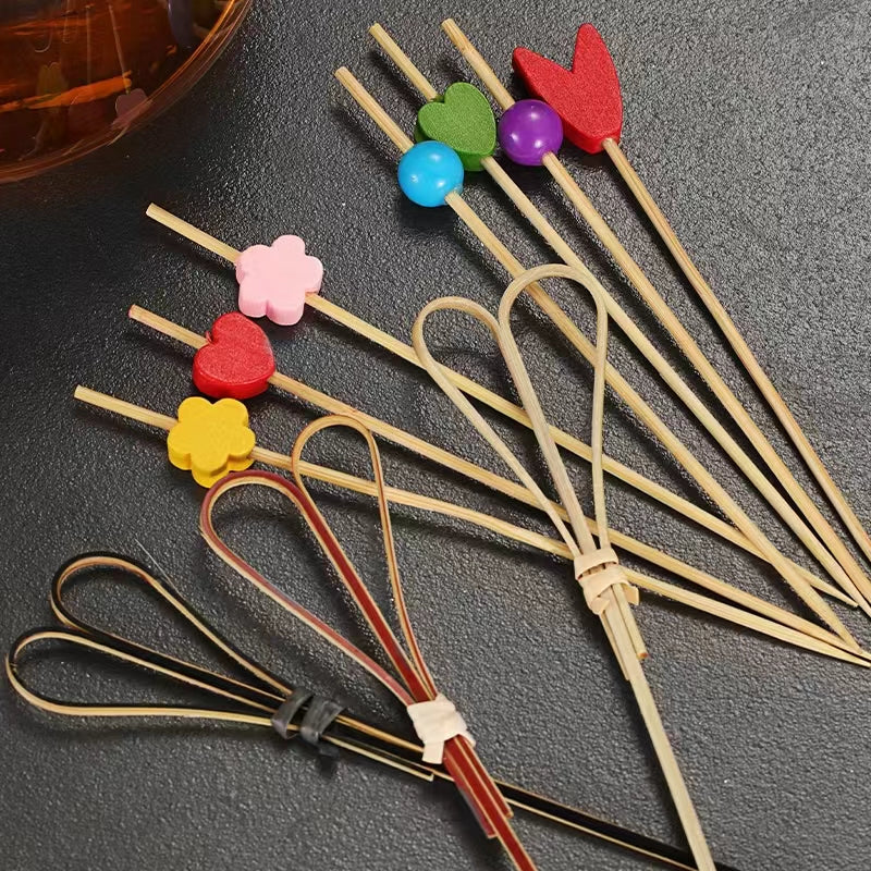 Disposable Fruit Stick Bamboo Stick Colorful Flower Stick Creative Art Toothpick Cocktail Stick