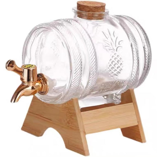Beer Pourer Barrel Wine Dispenser Container with Tap and Wooden Stand