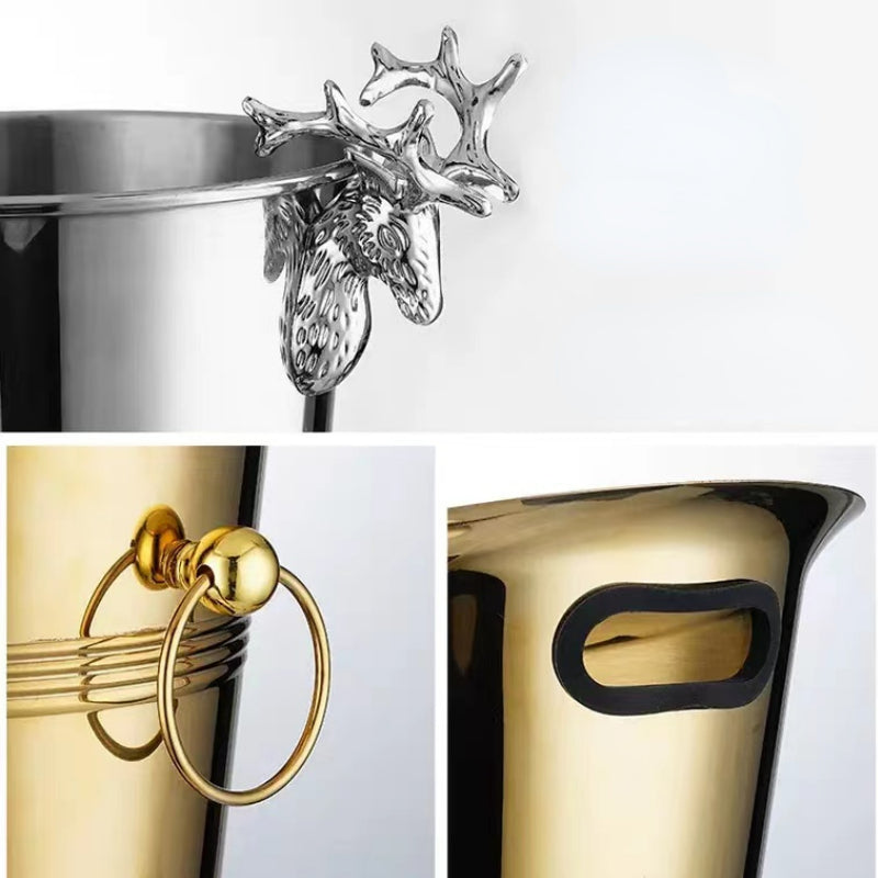 Deer Head Ice Bucket Gold European Champagne Bucket Rack Stainless Steel Ice Bucket for Bar Party