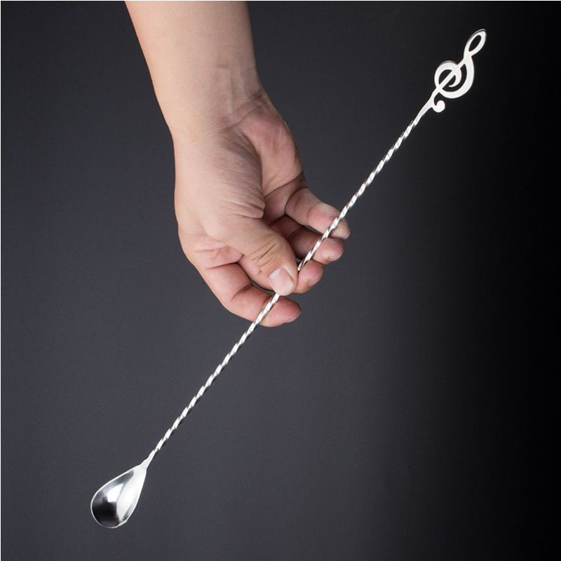 Note Shaped Bar spoon,40.0cm Long Spiral Handle Cocktail Mixing Spoon