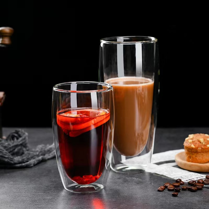 350ML Double Wall Glass Coffee Mugs Cups,Insulated Glass for Latte Cappuccino Americano Tea milk Beverage