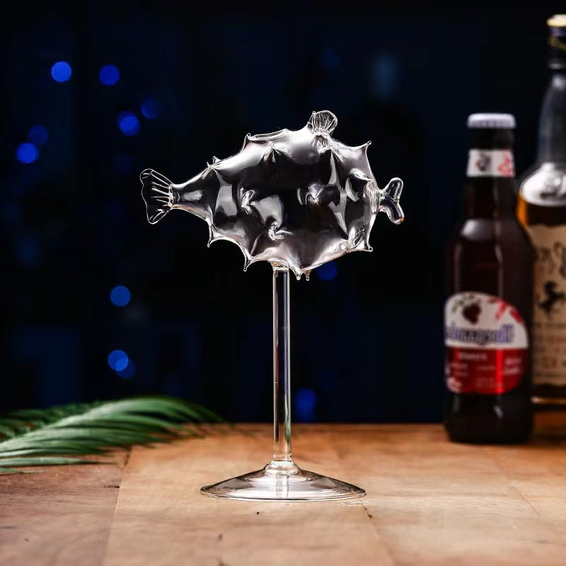 Creative Puffer Fish Cocktail Glasses Clear Puffer Fish Shaped Drinks Cups 195ML Wine Glasses for Party