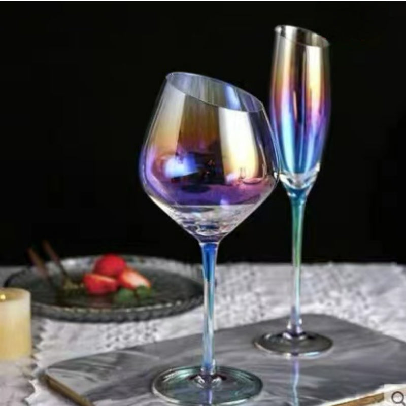 Champagne Glasses Modern Crystal Sparkling Wine Glasses Slanted Rim Rainbow Champagne Glasses
